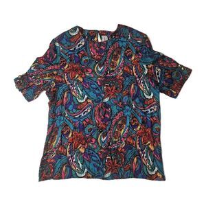 Norton McNaughton Vtg 80s Paisley Floral Blouse Rayon USA Whimsigoth Sz 12 Small